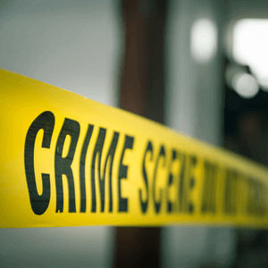 Crime scene tape stretched across crime scene