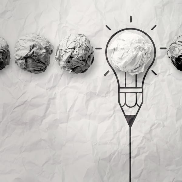 light bulb crumpled paper in pencil light bulb as creative concept